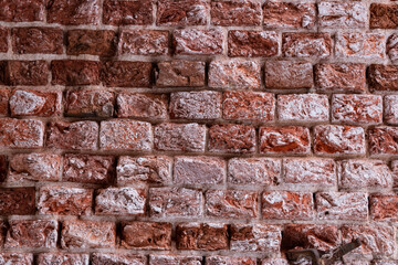 Ancient brickwork close-up. Brick wall.