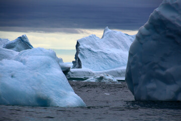 Icebergs in Ilulissat Icefjord in Disko Bay, Greenland, Denmark