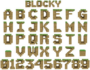 Video game alphabet letters 3D illustration on transparent background