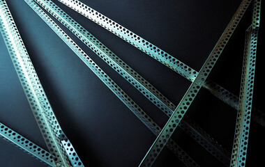 External steel corner beads on a black background