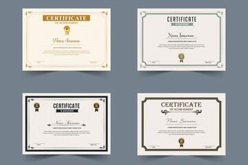 Certificate template set and modern background, golden badge, border, pattern, diploma, achievement