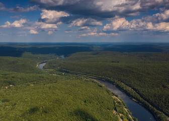 Aerial view of the river in the forest
