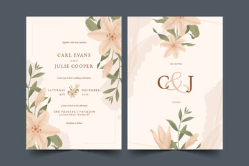 detailed floral wedding invitation template vector design illustration