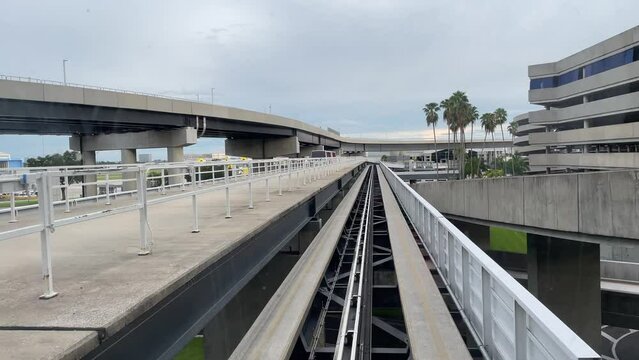 Tampa, FL USA - 08 26 2022: Tampa TPA airport terminal train lightrail system 
