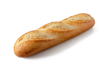 French baguette with a crisp golden crust on a transparent background