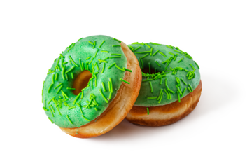 Donuts with green glaze on a transparent background
