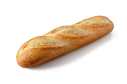 French baguette with a crisp golden crust on a transparent background