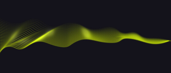  Vector abstract background with  green dynamic waves, line and particles