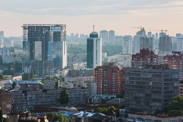 Fototapeta na wymiar Top view of center of Kiev city summer afternoon