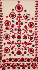 Traditional ethnic Ukrainian ornament embroidered on towe