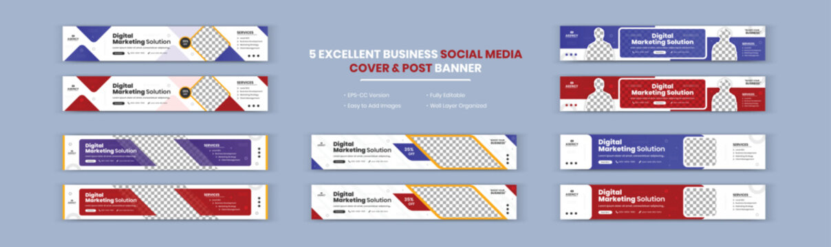Set of Digital Marketing Corporate Creative Agency and Business Conference Social Media LinkedIn Cover Banner Deign.