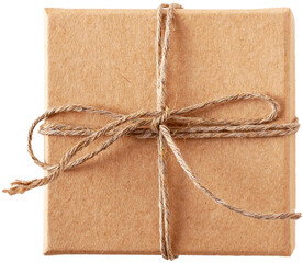 cardboard box tied with twine on a transparent background, png