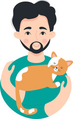 Happy cute man with cat