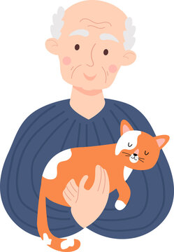 Happy Elderly Man With Cat