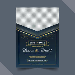 gradient golden luxury wedding invitation with photo vector design illustration