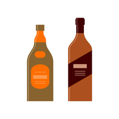 Bottle of whiskey and brandy, great design for any purposes. Flat style. Color form. Party drink concept. Simple image shape