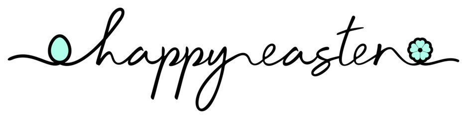 Happy Easter. Kalligrafischer Ostern Gruß Vektor in Schwarz mit Blüte und Ei. Weiser Hintergrund.
Für Hintergründe, Kalender, Einladungen, Grußkarten etc.