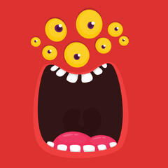 Funny cartoon monster face. Illustration of cute and happy alien creature expression