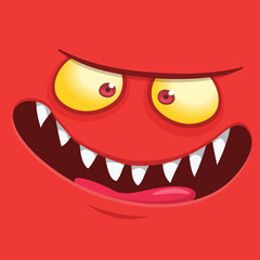 Funny cartoon monster face. Illustration of cute and happy alien creature expression