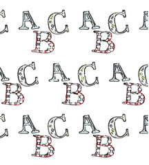 Colorful illustrations of the letters A, B, C. Transparency seamless pattern. Cute digital image