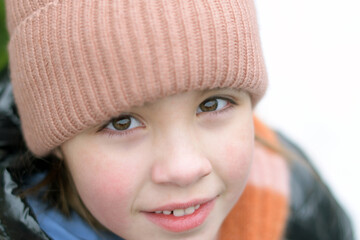 Winter portrait of a girl. Close-up