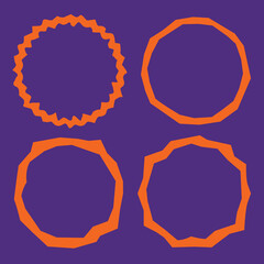 Set of round orange vector frames on a blue background. Curved line, zigzags, angular jagged sharp shapes. Frames with corners and bumps. Wavy edge. Halloween frame. - 531316963
