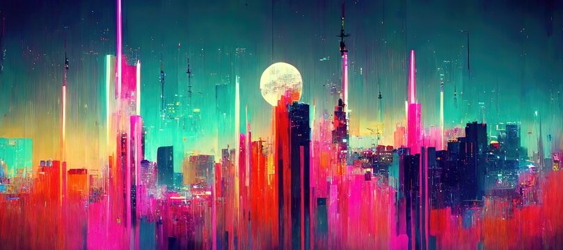 Modern Cityscape With Skyscrapers And City Skyline. CG Scenery Artwork. 