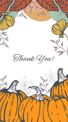 Harvesting and Thanksgiving Day floral composition of hand-drawn floral elements flowers and leaves and abstract geometric forms.