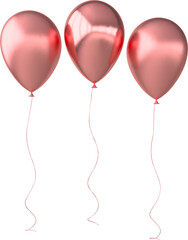 3d render illustration of realistic pink metallic balloons on transparent background. Bunch of balloons