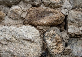 High quality old stone wall  background. Front view with copy space.