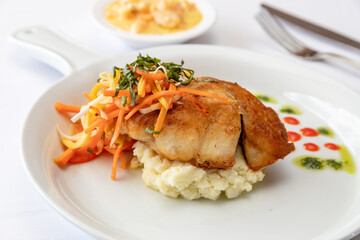 Typical colombian food, sea bass with shrimp
