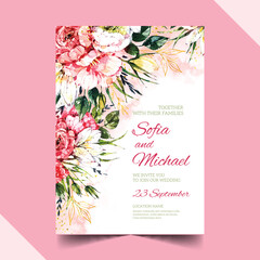 hand painted floral wedding invitation vector design illustration