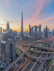 Aerial View of Dubai Downtown at Sunrise
