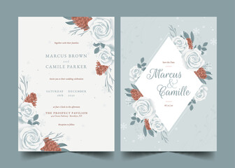 hand drawn flat winter wedding invitation template vector design illustration