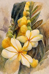 Obraz na płótnie Canvas Vintage Watercolor Painting of Plumeria Flowers