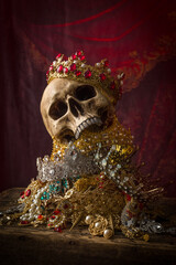 Skull on pile of jewelry