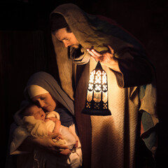 Christmas nativity family at night