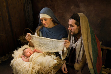 New family live nativity scene
