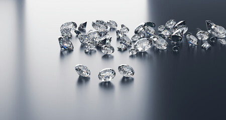 Diamonds group glossy background 3d Rendering