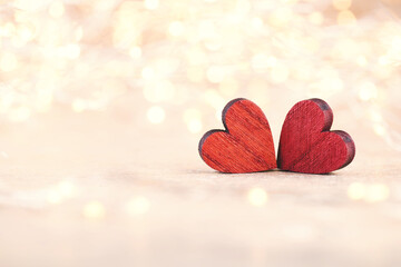 Red heart bokeh background, valentine day greeting card.