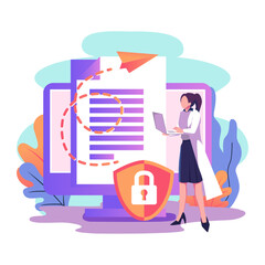 Secure file sharing flat style illustration design