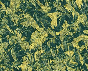 photorealistic print of exotic, elegant tropical green prints, isolated in a black background. pattern