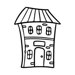 Cute House outline doodle vector Illustration. Cartoon style for Coloring book