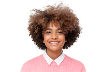 Portrait of smiling african american teen girl with curly afro hair, isolated