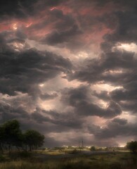 Obraz premium a beautiful thunderstorm rolling over a small town, with the clouds 