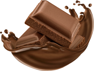 Chocolate pieces with chocolate splash isolated 