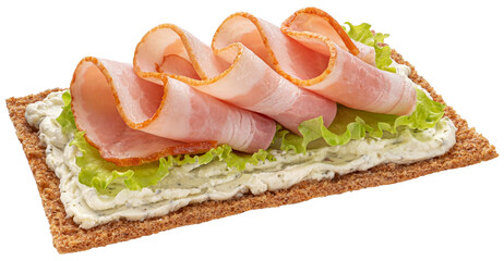 Crispbread with smoked bacon isolated