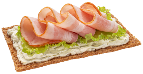 Crispbread with smoked bacon isolated