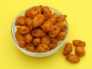 Indian snack food Masala peanuts in a bowl 