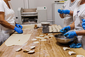 The process of preparing food from dough in the kitchen